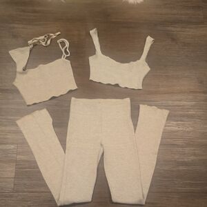 ARE YOU AM I Cream Leggings Set